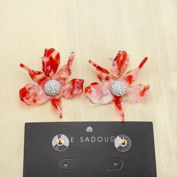 NEW Lele Sadoughi Crystal Small Lily Earrings - Cherry Red - Picture 4 of 6